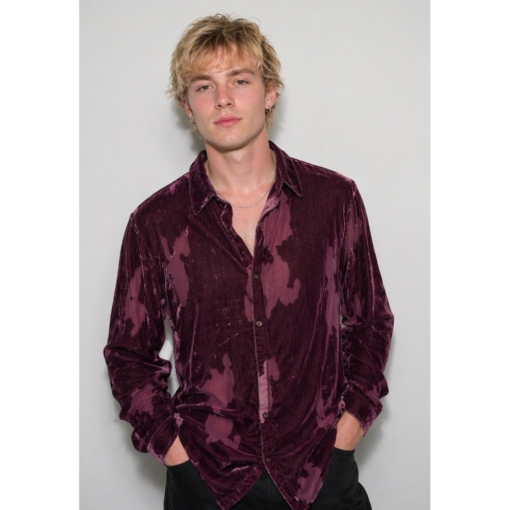 INC International Concepts Mens XL Purple Velvet Burnout Button Down Shirt Long